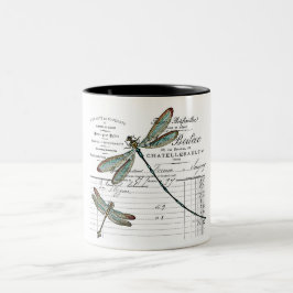 Vintage, Retro Design Frankreich - Libelle, Insekt Tweekleurige Koffiemok