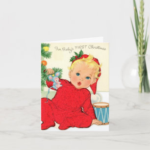 Vintage Retro Eerste Kerstmis van de Baby Feestdagen Kaart