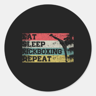 Vintage Retro Eet Slaap Kickbox Herhaal Grappige K Ronde Sticker
