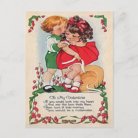 Vintage Retro Enfants Accrocher les coeurs Carte V (Devant)