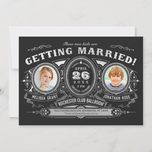 Vintage Retro Enfants Photo Mariage Invitations Ph (Devant)