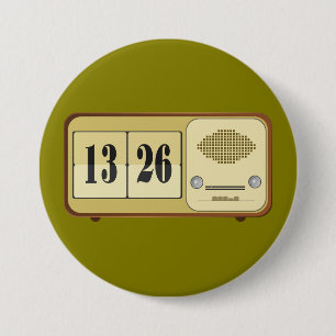 Vintage Retro Flip Klok Radio Ronde Button 7,6 Cm