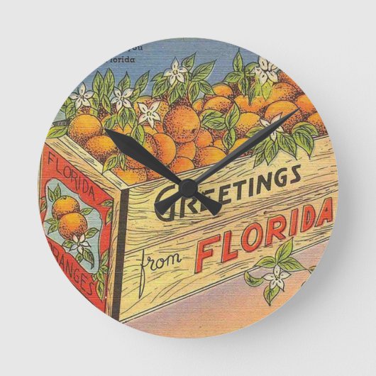 Vintage Retro Florida Sinaasappels Ronde Klok (Voorkant)