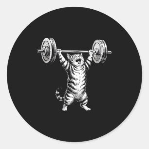 Vintage Retro Gewichtheffen Gym Fun Cat Deadlif Ronde Sticker