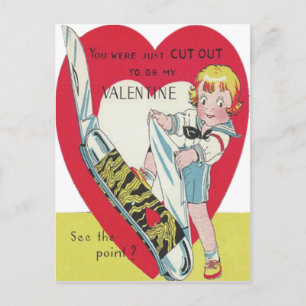Vintage Retro Girl avec la carte Valentine Couteau