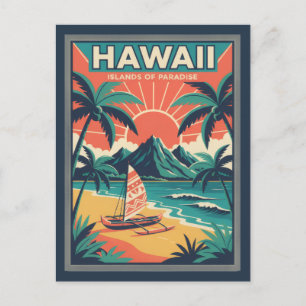 Vintage Retro Hawaïaanse Eilanden Reisillustratie Briefkaart