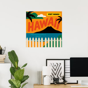 Vintage Retro Hawaïaanse Eilanden Reisillustratie Poster