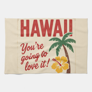 Vintage Retro Hawaïaanse Eilanden Reisillustratie Theedoek
