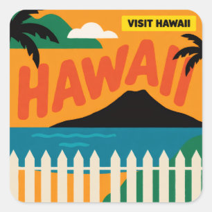 Vintage Retro Hawaïaanse Eilanden Reisillustratie Vierkante Sticker