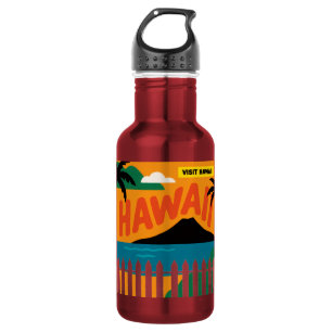 Vintage Retro Hawaïaanse Eilanden Reisillustratie Waterfles