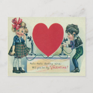 Vintage Retro Koppel Aan De Telefoon Valentijnskaa Feestdagenkaart