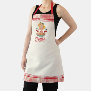 Vintage Retro Meisje Rood Kersen Taart Gestreepte  Schort