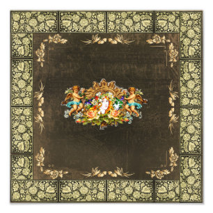 vintage Retro met kant en bloemen Foto Afdruk