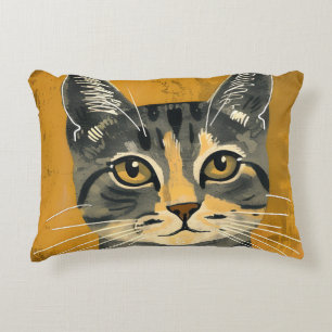 Vintage Retro Minimalistische Tabbykat Portret Accent Kussen