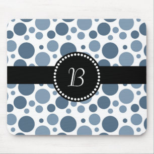 Vintage Retro Monogram Blauw Stippenpatroon Muismat