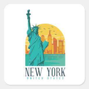 Vintage Retro New York Silhouet Vierkante Sticker