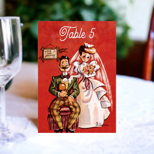 Vintage Retro Old Bride Groom Comic Rustic Wedding Kaart