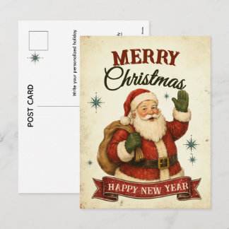 Vintage Retro Prettig Kerstfeest & Gelukkig Nieuwj Feestdagenkaart