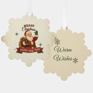Vintage Retro Prettig Kerstfeest & Gelukkig Nieuwj Ornament Kaart