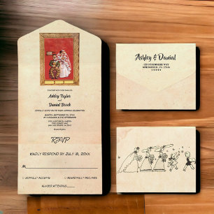 Vintage Retro Romantic Bride Groom Rustic Wedding All In One Uitnodiging