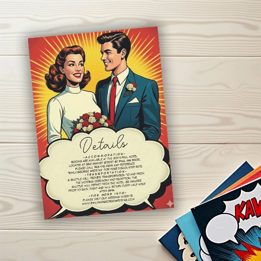 Vintage Retro Romantisch Paar Comic Stijl Trouwen Informatiekaartje