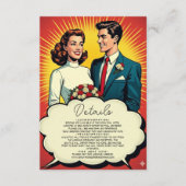 Vintage Retro Romantisch Paar Comic Stijl Trouwen Informatiekaartje (Voorkant)