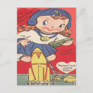Vintage Retro Ruimtemeisje Valentijnskaart Feestdagenkaart