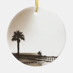 vintage retro san clemente pier california sepia keramisch ornament