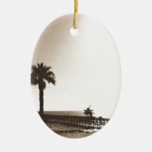 vintage retro san clemente pier california sepia keramisch ornament