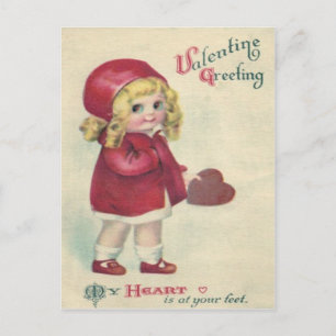 Vintage Retro Schattig Klein Meisje Hart Valentijn Feestdagenkaart