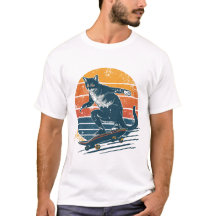 Vintage Retro Skater Kat op Skateboard Zonsonderga