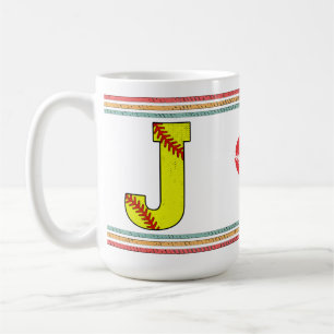 Vintage Retro Softbal Letter J Ontwerp Koffiemok