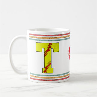 Vintage Retro Softbal Letter T Kunstwerk Koffiemok