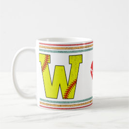 Vintage Retro Softball Letter W Distressed Koffiemok