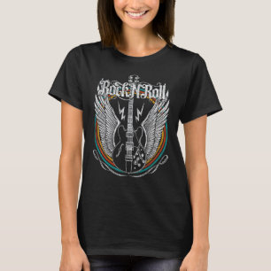 Vintage Retro Stijl Rock & Roll Gitaar Vleugels Mu T-shirt