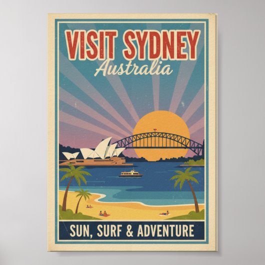 Vintage Retro Sydney Australia Travel Poster (Devant)