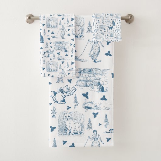 Vintage Retro Toile Motif Chat Catnip Blanc Bleu (En situation)