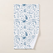 Vintage Retro Toile Motif Chat Catnip Blanc Bleu (Serviette à main)