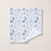 Vintage Retro Toile Motif Chat Catnip Blanc Bleu (Gant de toilette)