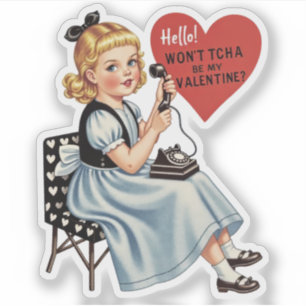 Vintage Retro Valentijn Telefoon Wees Van Mij Sticker