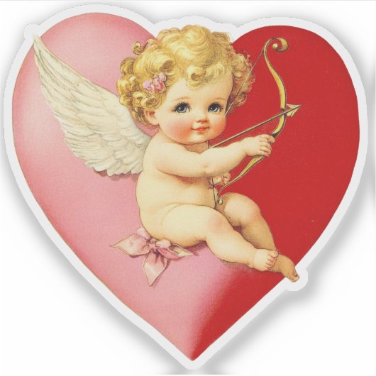 Vintage Retro Valentine Cupid Heart Sticker (Voorkant)