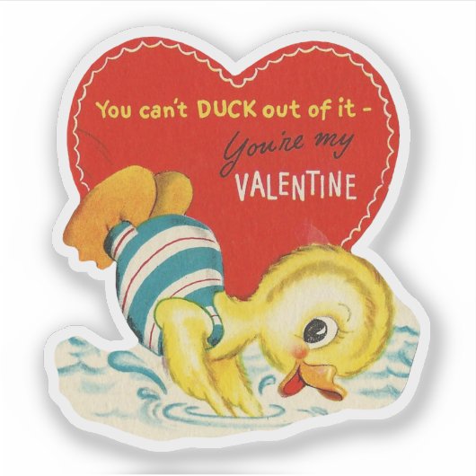 Vintage Retro Valentine Swimming Duck Sticker (Voorkant)