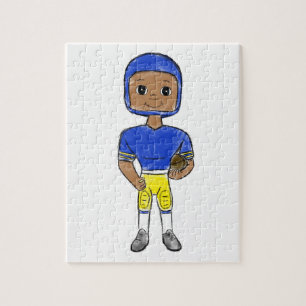 vintage retro voetballer blauw geel eenvoudig legpuzzel