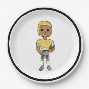 vintage retro voetbalspeler zwart geel eenvoudig  papieren bordje