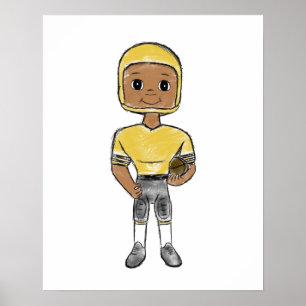 vintage retro voetbalspeler zwart geel eenvoudig poster