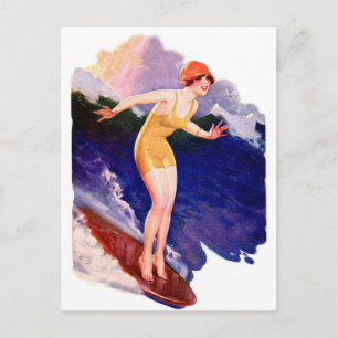 Vintage Retro vrouwen Kitsch Surfer 20s Briefkaart