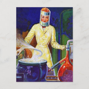 Vintage Retro Women 30s Pulp Lady Women Scientist Briefkaart