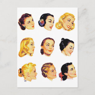 Vintage Retro Women Kitsch 50s Hoofdportretten Briefkaart