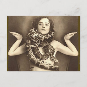 Vintage Retro Women Sideshow Snake Charmer Briefkaart