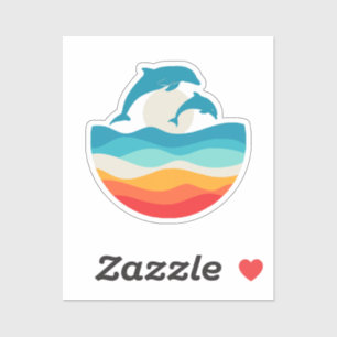 Vintage Retro Zomer Tijd Strand Dolfijn Sticker